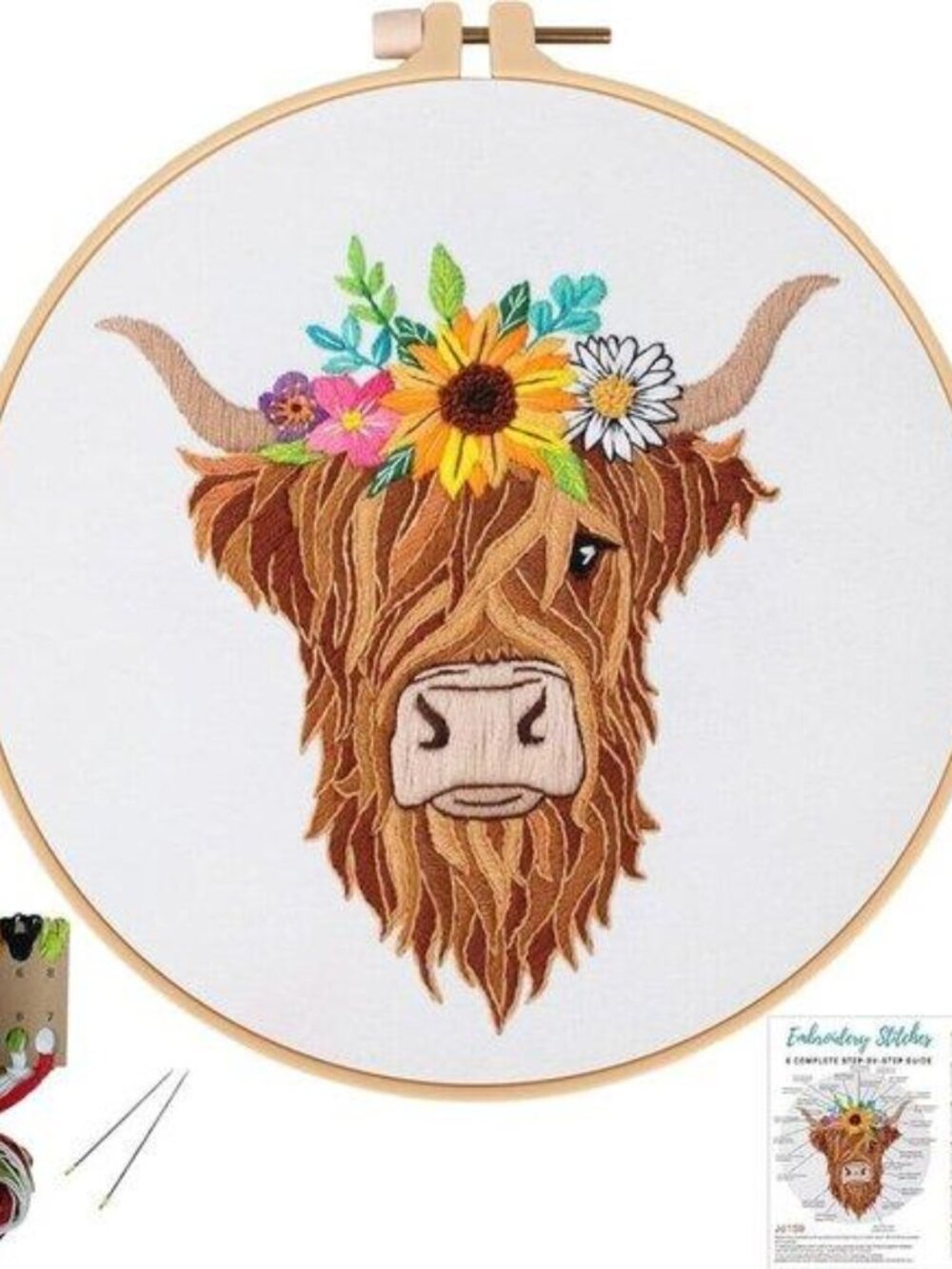 Animal Embroidery Kits for Beginners with Highland Cow Pattern,Adults Starter Cr